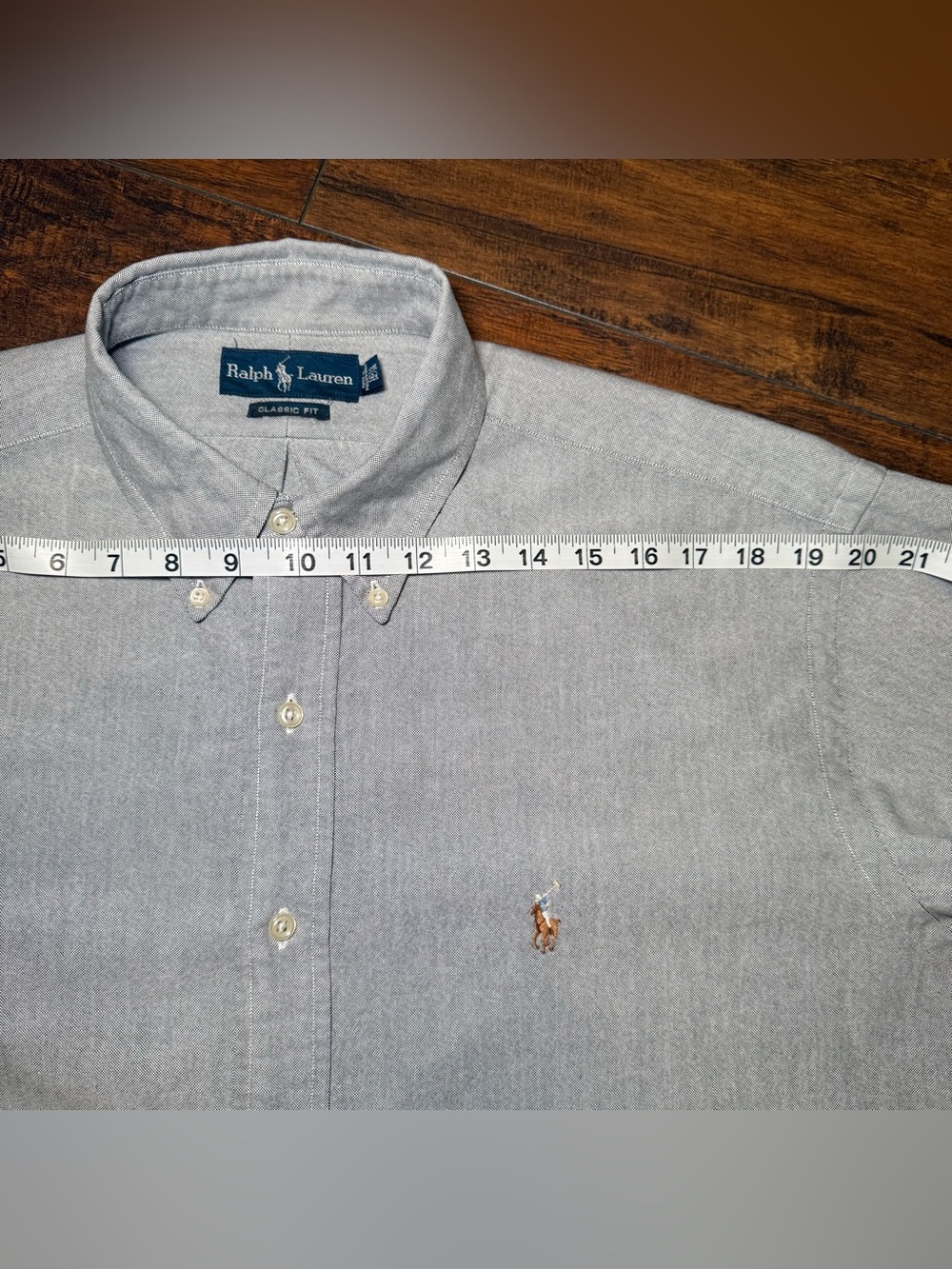 VTG Ralph Lauren Chambray L 16.5 34/35 EUC Flesh Pony Preppy Classic Fit Boxy - Picture 9 of 14